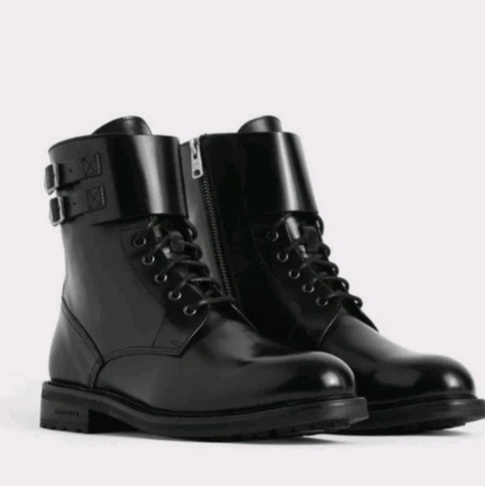 All Saints Women's Brigade All Leather Black Combat Boots Size 6 NWOT - Picture 2 of 13